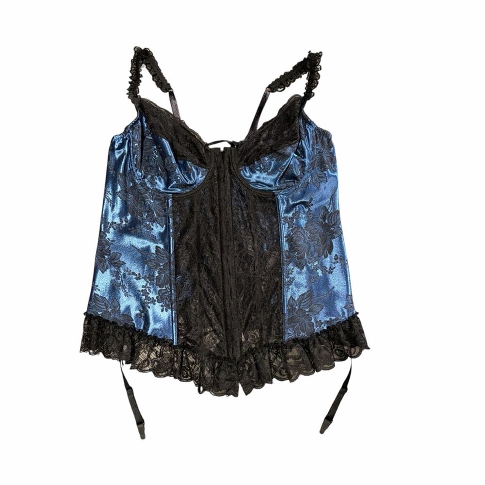 Intimate Attitudes by Shirley of Hollywood Blue & Black Lace Bustier - 2XL/3XL